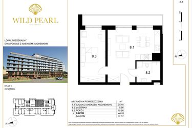 Rzut - Mieszkanie na sprzedaż 2 pokoje o powierzchni 46,52 m² - numer 2.8 w Wild Pearl