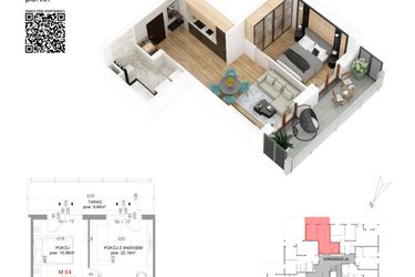 Rzut - Mieszkanie na sprzedaż 2 pokoje o powierzchni 38,66 m² - numer 4 w Villa Park - Etap IV