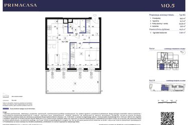 Rzut - Mieszkanie na sprzedaż 2 pokoje o powierzchni 46,91 m² - numer B1 – M0.5 w Primacasa