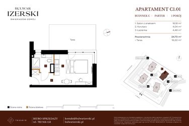 Rzut - Mieszkanie na sprzedaż 1 pokój o powierzchni 24,7 m² - numer C1.01 w Bulwar Izerski
