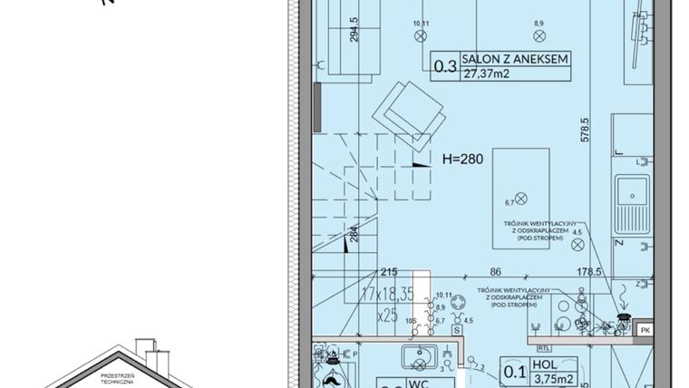 Rzut - Dom na sprzedaż 3 pokoje o powierzchni 72,53 m² - numer 76B w Nova Magdalenka 7 etap IX-XII