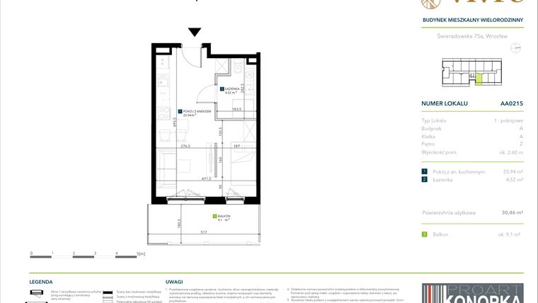 Rzut - Mieszkanie na sprzedaż 1 pokój o powierzchni 30,46 m² - numer AA0215 w Vivre