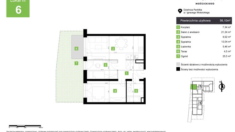 Rzut - Mieszkanie na sprzedaż 3 pokoje o powierzchni 56,1 m² - numer M6 w Nowa Częstochowa Mościckiego