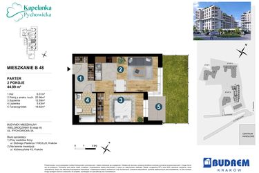 Rzut - Mieszkanie na sprzedaż 2 pokoje o powierzchni 44,99 m² - numer B48 w Kapelanka-Pychowicka Etap III