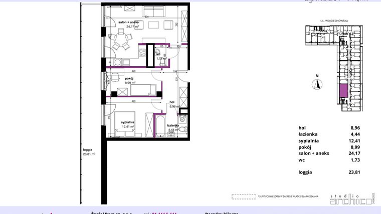 Rzut - Mieszkanie na sprzedaż 3 pokoje o powierzchni 60,7 m² - numer 18 w Wojciechowska Square