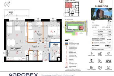 Rzut - Mieszkanie na sprzedaż 3 pokoje o powierzchni 53,02 m² - numer C.10 w Osiedle Moderno