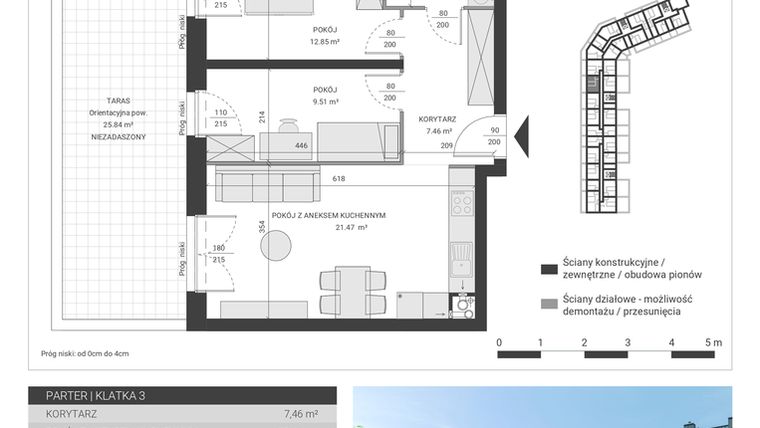 Rzut - Mieszkanie na sprzedaż 3 pokoje o powierzchni 55,41 m² - numer 52 w Ignatki Forest etap II