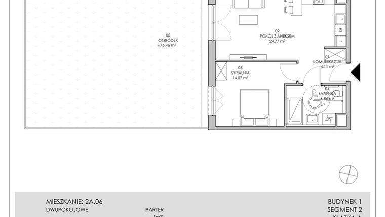 Rzut - Mieszkanie na sprzedaż 2 pokoje o powierzchni 49,81 m² - numer 2A.06 w Skwer Harmonia II