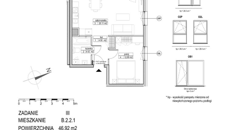 Rzut - Mieszkanie na sprzedaż 2 pokoje o powierzchni 46,92 m² - numer B.2.2.1 w Atut III