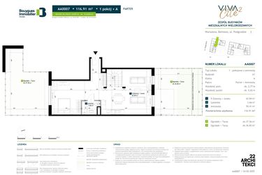 Rzut - Mieszkanie na sprzedaż 1 pokój o powierzchni 116,91 m² - numer AA0007 w Viva Cité 2