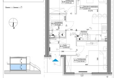 Rzut - Mieszkanie na sprzedaż 3 pokoje o powierzchni 57,39 m² - numer 66A w Osiedle Młodych etap X