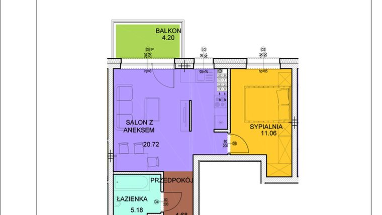 Rzut - Mieszkanie na sprzedaż 2 pokoje o powierzchni 41,64 m² - numer A27 w Osiedle Zuchów