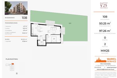 Rzut - Mieszkanie na sprzedaż 2 pokoje o powierzchni 50,25 m² - numer 108 w Mikusińskiego 25