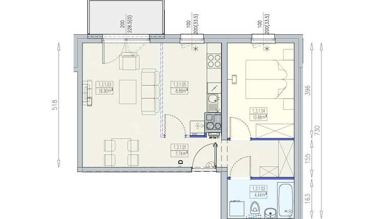 Rzut - Mieszkanie na sprzedaż 2 pokoje o powierzchni 48,85 m² - numer K1 1/3/1/2k w Południk 17 - budynek K1