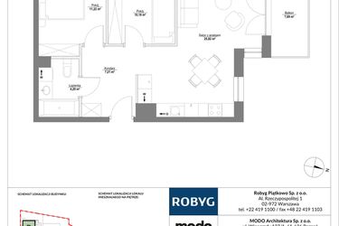 Rzut - Mieszkanie na sprzedaż 3 pokoje o powierzchni 58,64 m² - numer 2M01 w Piątkowo Residence
