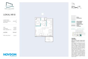 Rzut - Mieszkanie na sprzedaż 1 pokój o powierzchni 30,44 m² - numer B.8 w Dwa Jeziora