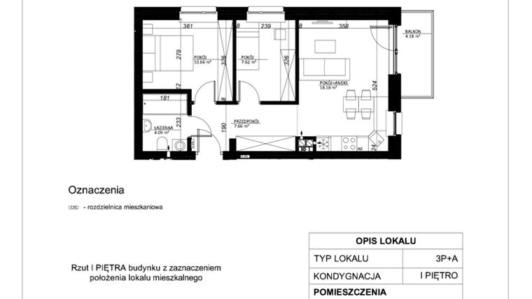 Rzut - Mieszkanie na sprzedaż 3 pokoje o powierzchni 48,21 m² - numer 6 w Esperanto Park etap II