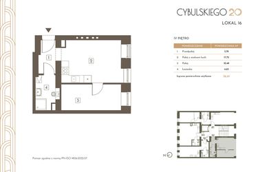Rzut - Mieszkanie na sprzedaż 2 pokoje o powierzchni 36,61 m² - numer 16 w Cybulskiego 20