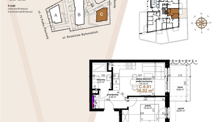 Rzut - Mieszkanie na sprzedaż 2 pokoje o powierzchni 36,02 m² - numer C.0.1 w Vanda Park