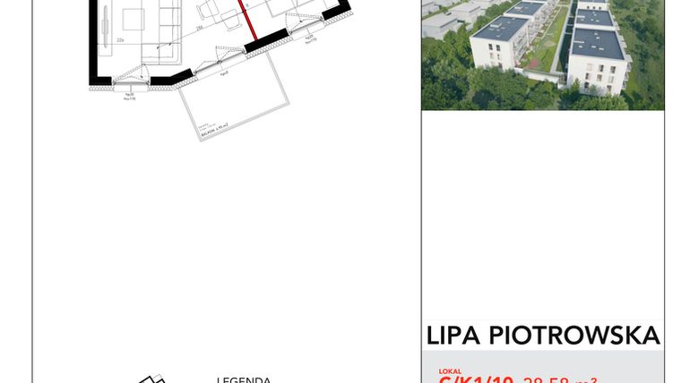 Rzut - Mieszkanie na sprzedaż 2 pokoje o powierzchni 38,58 m² - numer C/1/10 w Lipa Piotrowska