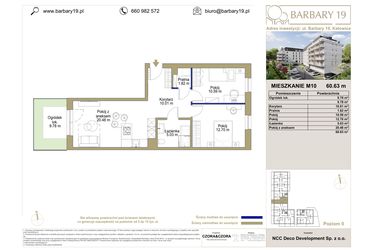 Rzut - Mieszkanie na sprzedaż 3 pokoje o powierzchni 60,63 m² - numer M10 w Barbary 19