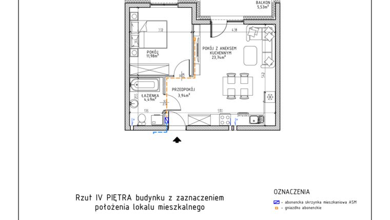 Rzut - Mieszkanie na sprzedaż 2 pokoje o powierzchni 44,15 m² - numer 37 w Osiedle Foresto
