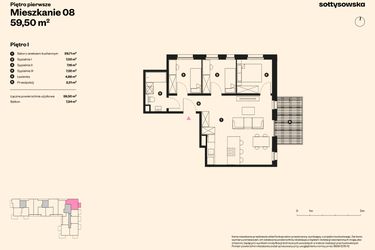 Rzut - Mieszkanie na sprzedaż 4 pokoje o powierzchni 58,42 m² - numer 8 w Sołtysowska