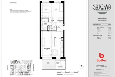 Rzut - Mieszkanie na sprzedaż 3 pokoje o powierzchni 65,14 m² - numer 1 w Gajowa bud. A