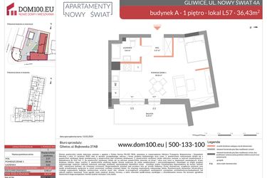Rzut - Mieszkanie na sprzedaż 1 pokój o powierzchni 36,43 m² - numer L57 w Apartamenty Nowy Świat - inwestycyjne