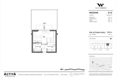 Rzut - Mieszkanie na sprzedaż 1 pokój o powierzchni 29,3 m² - numer B1.20 w Tarasy Wierzycy
