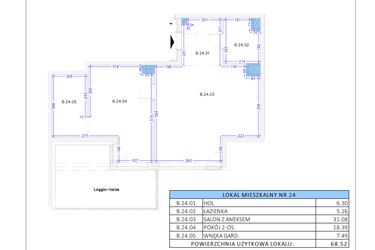 Rzut - Mieszkanie na sprzedaż 2 pokoje o powierzchni 68,52 m² - numer B.24 w Gaja Park