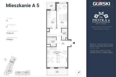 Rzut - Mieszkanie na sprzedaż 3 pokoje o powierzchni 77,26 m² - numer A5 w Św. Piotra
