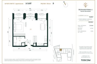 Rzut - Mieszkanie na sprzedaż 1 pokój o powierzchni 51,16 m² - numer A/5/07 w Bernardyńska 4