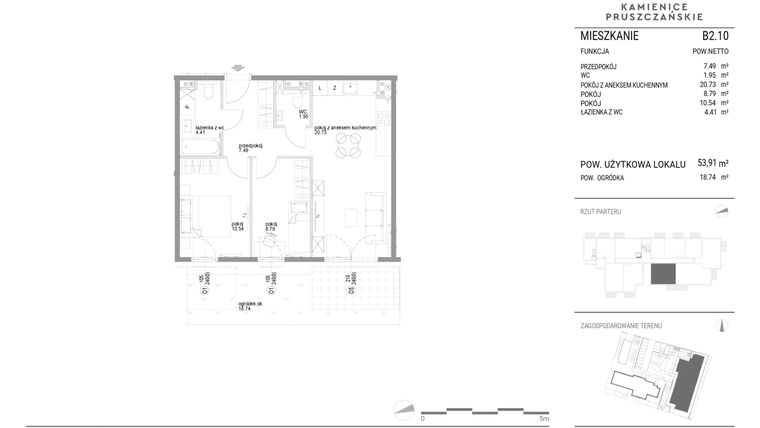 Rzut - Mieszkanie na sprzedaż 3 pokoje o powierzchni 53,91 m² - numer B2.10 w Kamienice Pruszczańskie