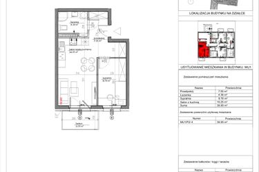Rzut - Mieszkanie na sprzedaż 2 pokoje o powierzchni 37,1 m² - numer MU1/P2/4 w Nowa Klecina