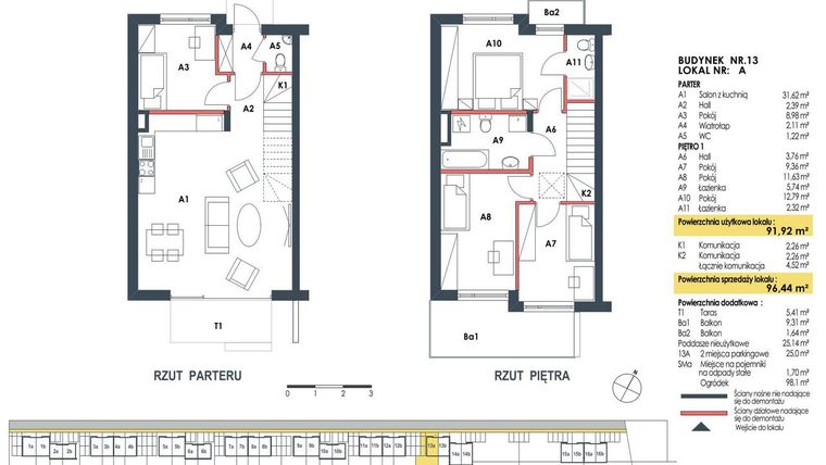 Rzut - Dom na sprzedaż 5 pokoi o powierzchni 96,44 m² - numer 13a w Waw.Re