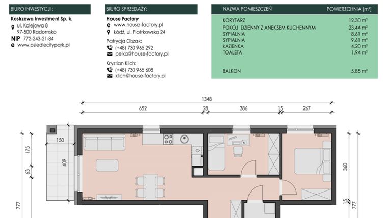 Rzut - Mieszkanie na sprzedaż 3 pokoje o powierzchni 60,1 m² - numer 16 w Osiedle City Park