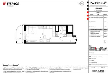 Rzut - Mieszkanie na sprzedaż 1 pokój o powierzchni 29,74 m² - numer B.A.1.6 w Zajezdnia
