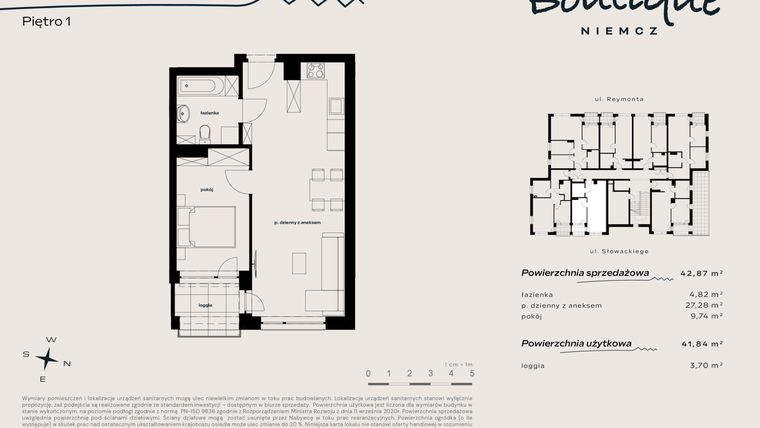 Rzut - Mieszkanie na sprzedaż 2 pokoje o powierzchni 41,84 m² - numer 5 w Boutique NIEMCZ