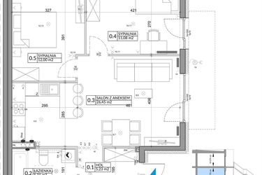 Rzut - Mieszkanie na sprzedaż 3 pokoje o powierzchni 61,95 m² - numer 46A w Osiedle Młodych etap V