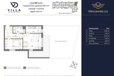 Rzut - Mieszkanie na sprzedaż 2 pokoje o powierzchni 49,17 m² - numer 5A w Warszawska 222