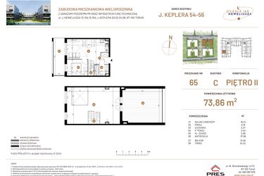 Rzut - Mieszkanie na sprzedaż 4 pokoje o powierzchni 73,86 m² - numer JAR-III-C-LM-M65 w Osiedle JAR Heweliusza etap III