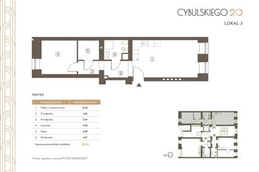 Rzut - Mieszkanie na sprzedaż 2 pokoje o powierzchni 50,6 m² - numer 3 w Cybulskiego 20