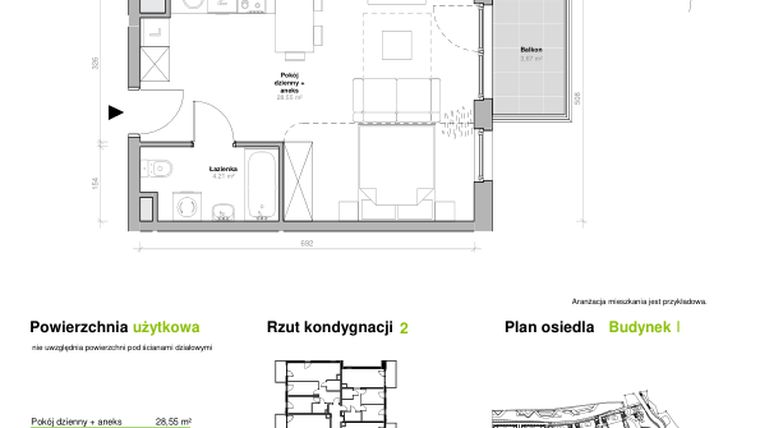 Rzut - Mieszkanie na sprzedaż 1 pokój o powierzchni 32,76 m² - numer I.2.M01 w Przemyska Vita