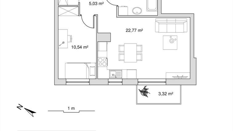 Rzut - Mieszkanie na sprzedaż 2 pokoje o powierzchni 45,36 m² - numer 6.10 w Vela Park bud. 6