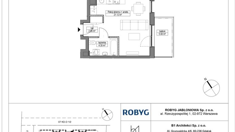 Rzut - Mieszkanie na sprzedaż 1 pokój o powierzchni 28,41 m² - numer A.2M15 w Dobre Miejsce