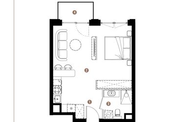 Rzut - Mieszkanie na sprzedaż 1 pokój o powierzchni 37,52 m² - numer F.B.00.23 w Apartamenty Reytana bud. F