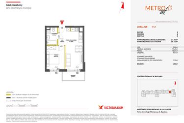 Rzut - Mieszkanie na sprzedaż 2 pokoje o powierzchni 37,95 m² - numer 112 w Metro Art 13