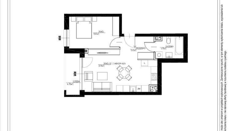 Rzut - Mieszkanie na sprzedaż 2 pokoje o powierzchni 45,9 m² - numer A.16 w Osiedle Pod Klonami XVII