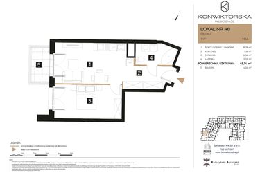 Rzut - Mieszkanie na sprzedaż 2 pokoje o powierzchni 45,51 m² - numer 46 w Konwiktorska Residence